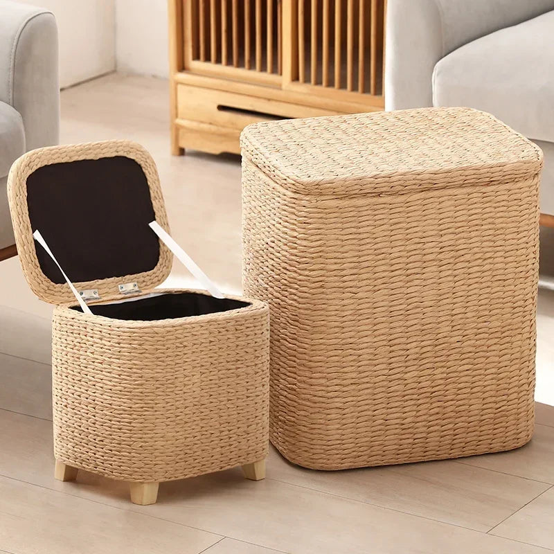 Afralia™ Rattan Wicker Ottoman Shoe Cabinet Storage Stool & Footrest