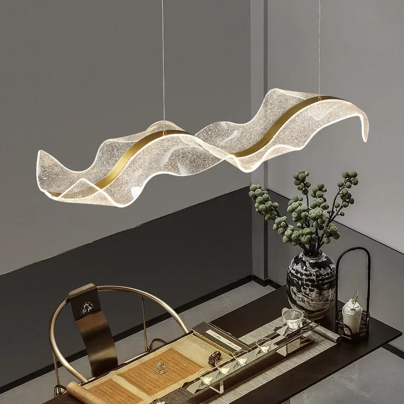 Afralia™ Acrylic Ribbon LED Ceiling Chandelier for Living Room, Modern Dining Pendant Lamp