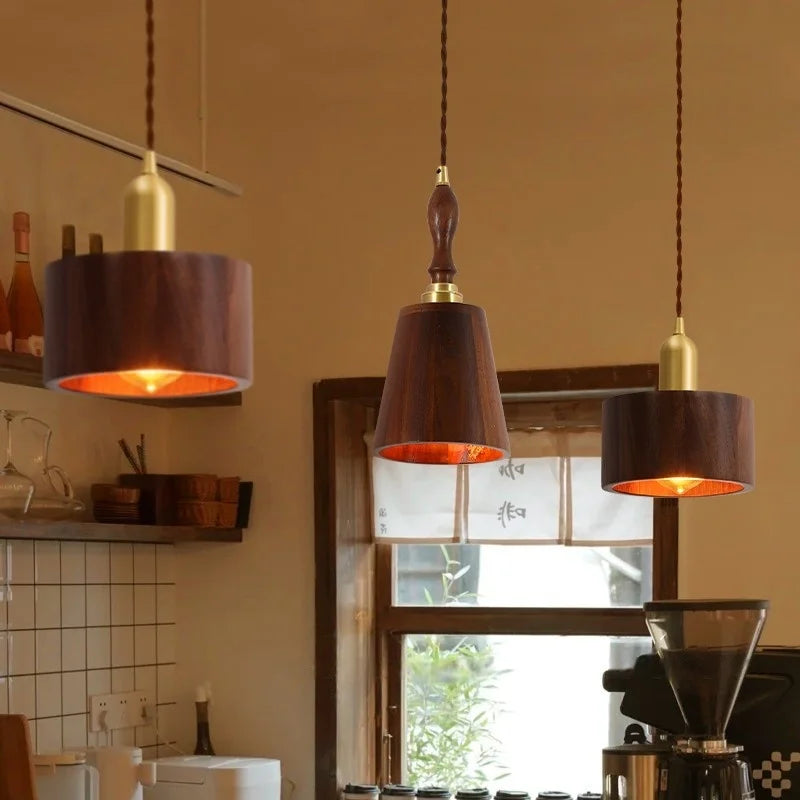 Afralia™ Walnut Wood LED Pendant Light for Home and Restaurant Lighting