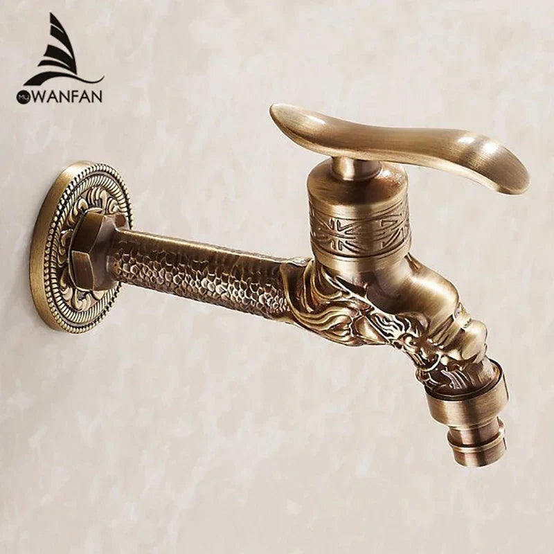 Afralia™ Dragon Carved Antique Bronze Mop Faucet for Bathroom and Garden