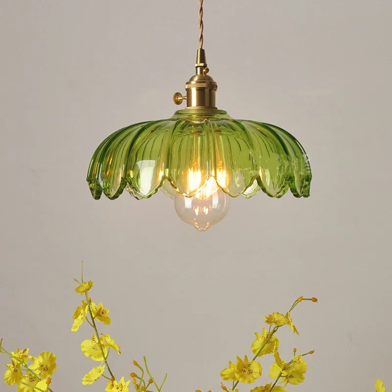 Afralia™ Green Glass LED Hanging Pendant Lights