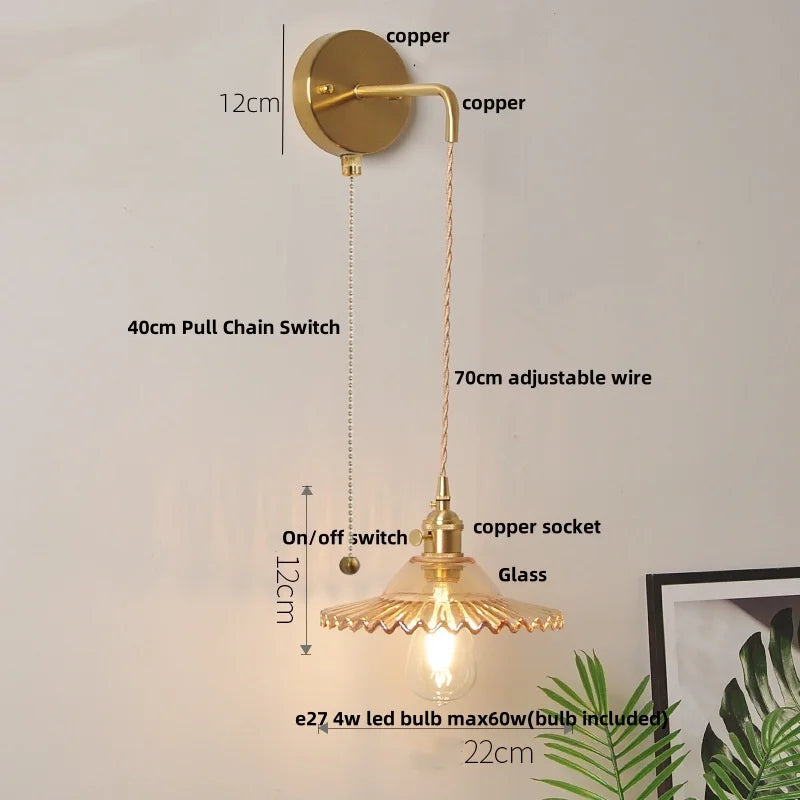 Afralia™ White Glass LED Wall Lamp with Pull Chain Switch - Modern Nordic Design
