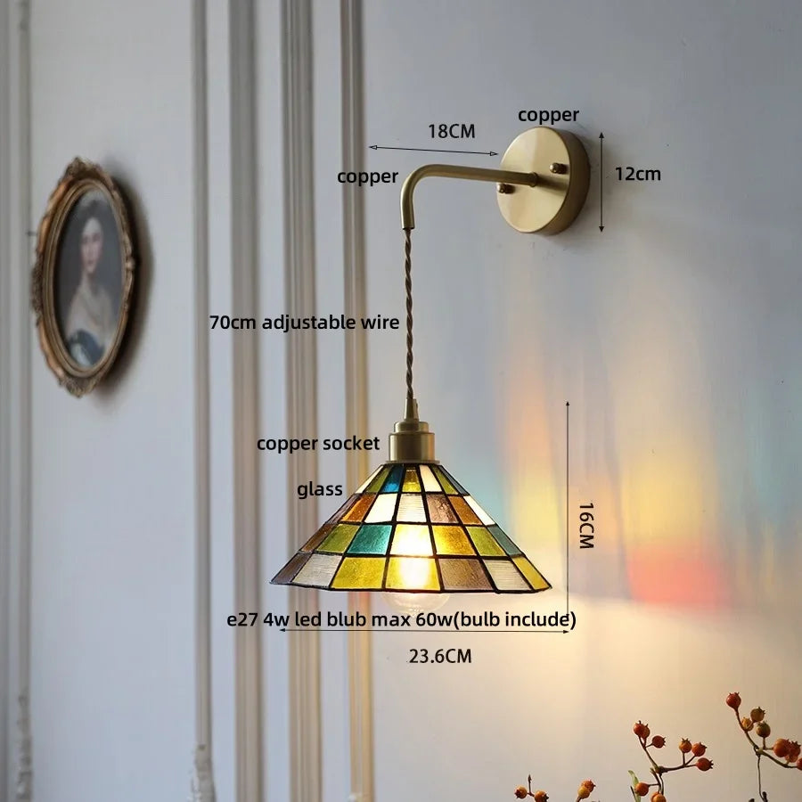 Afralia™ Tiffany Glass LED Wall Lights Modern Pull Chain Bedside Lamp