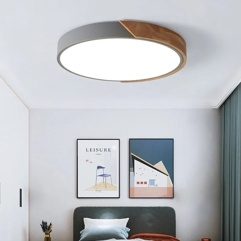 Afralia™ Wood Round LED Ceiling Light for Modern Home Decor and Kids' Room