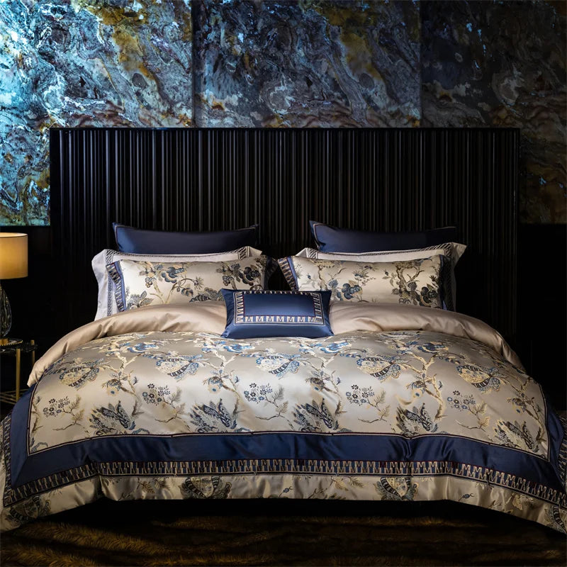 Afralia™ Satin Jacquard Egyptian Cotton Bedding Set with Silky Duvet Cover