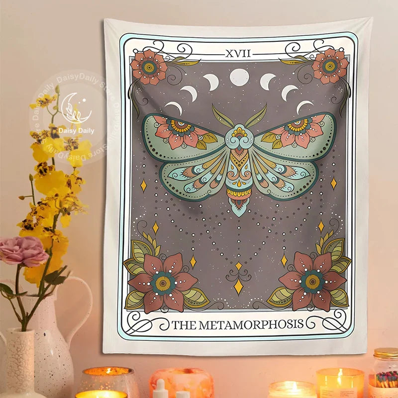 Afralia™ Metamorphosis Tarot Tapestry: Mystical Forestcore Moon Moth Decor for Home & Dorm