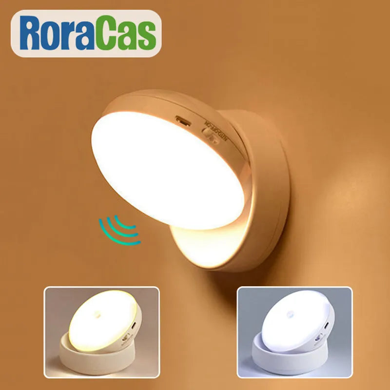 Afralia™ 360° Rotate Night Light USB Rechargeable Magnet Wall Lamp for Staircase Bedroom