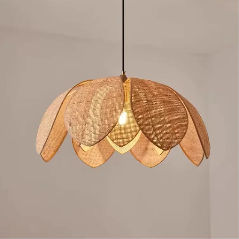 Afralia™ Wabi Sabi Rattan Pendant Lights for Dining Room - Petal Design LED Droplight