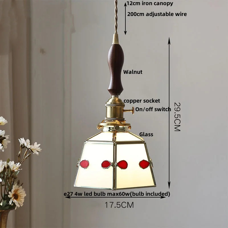 Afralia™ LED Glass & Wood Pendant Lamp Vintage Copper Hanging Lights