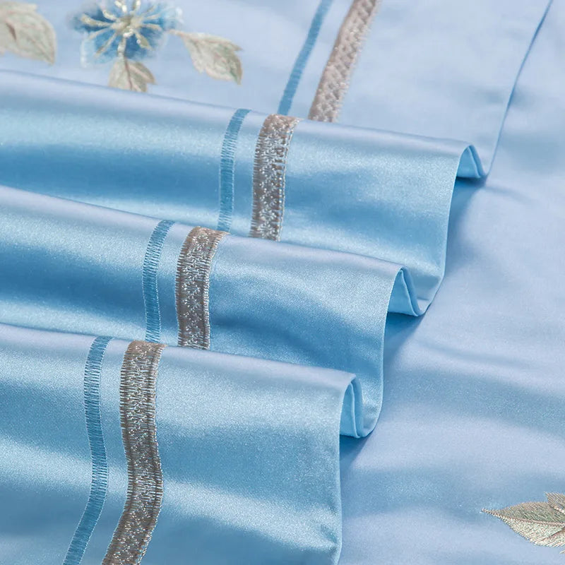 Afralia™ 200S Cotton Embroidery Bedding Set - Queen King Linens - Duvet Cover Sheets