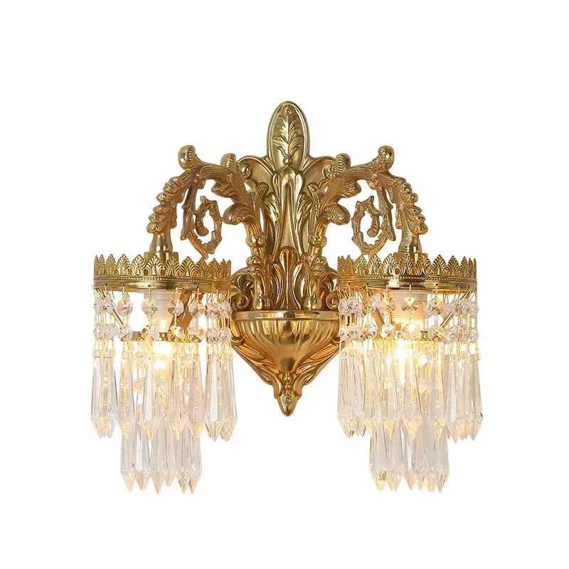 Afralia™ Copper Crystal Double Head Wall Sconce - Vintage Gold Retro Style Wall Lamp for Home