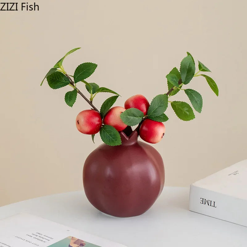 Afralia™ Pomegranate Ceramic Vase Decor Flower Arrangement Desk Decoration Room Aesthetic Decor