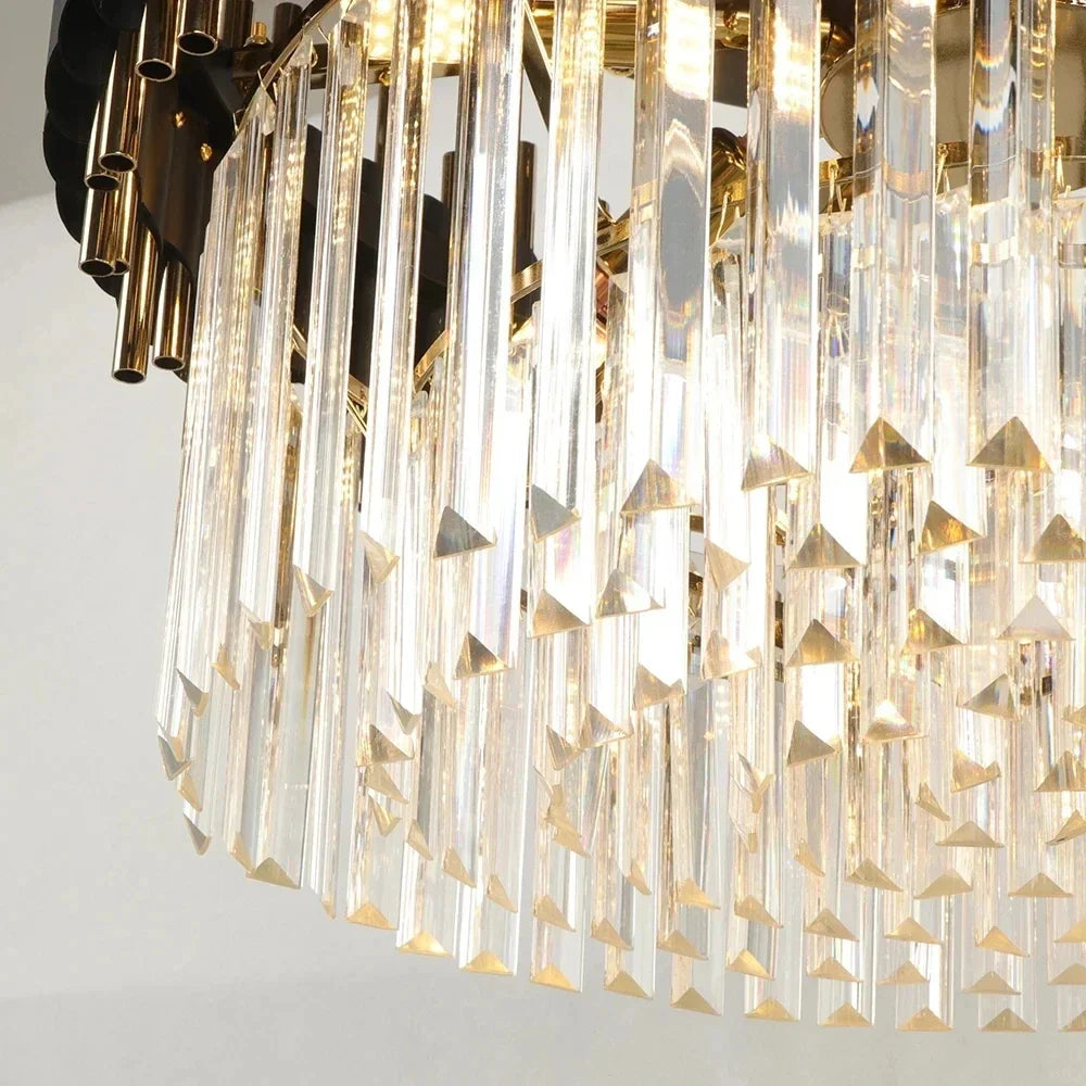 Afralia™ Gold Black Crystal Ceiling Chandelier for Living Room, Round Kitchen Pendant Lighting