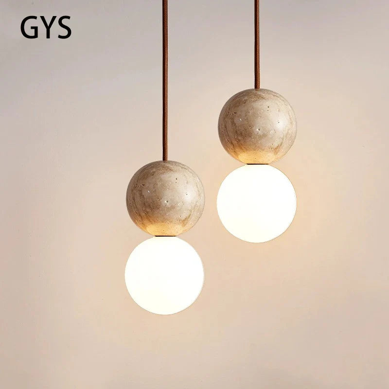 Afralia™ Stone Cream Pendant Light: Retro Round Ball Chandelier for Bedroom, Bar Table, or Bedside