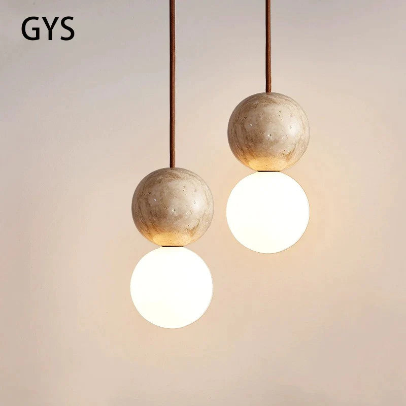 Afralia™ Stone Cream Pendant Chandelier: Retro Round Ball Hanging Light for Bedroom and Table