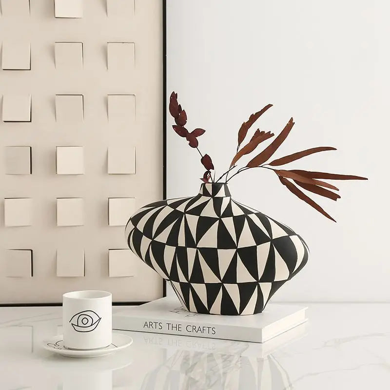 Afralia™ Geometric Diamond Ceramic Vase for Home Decoration and Flower Arrangement