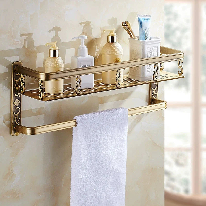 Afralia™ Aluminum Bathroom Corner Shelf - 40cm Length, Antique Finish, Shower Room Basket