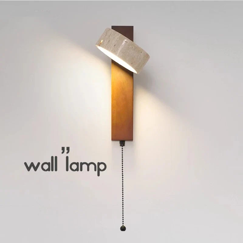 Afralia™ Travertine Wall Sconce Light Wood Rotatable for Bedroom Bedside