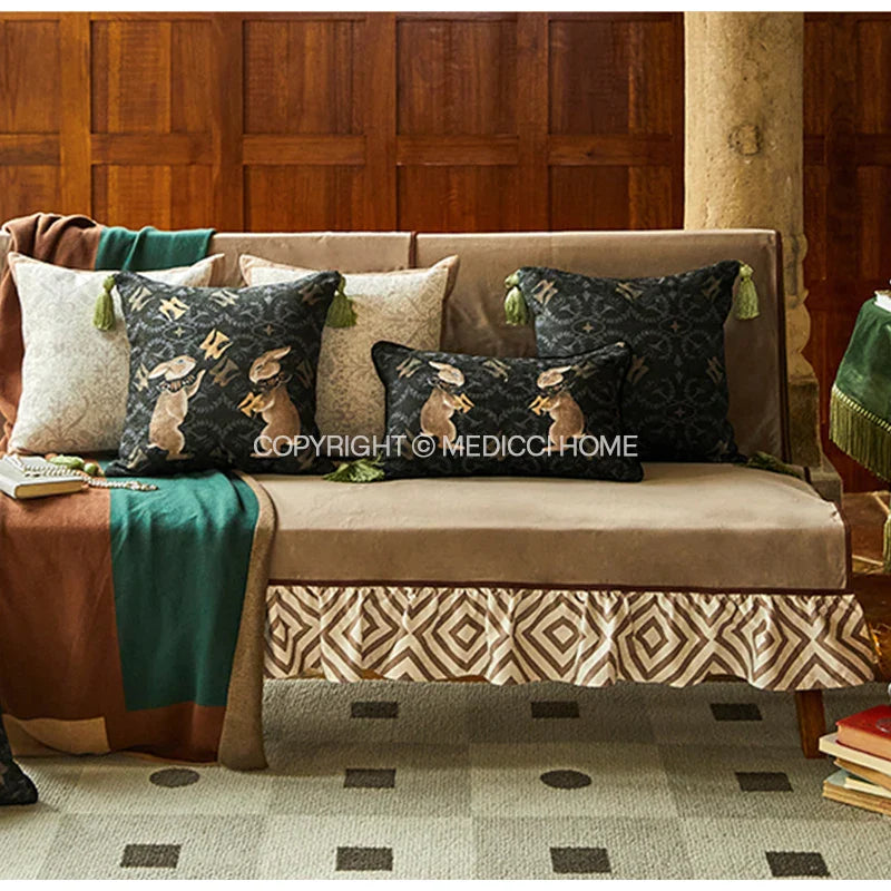 Afralia™ Retro Rabbit Acanthus Scroll Cushion Cover for Living Room Sofa