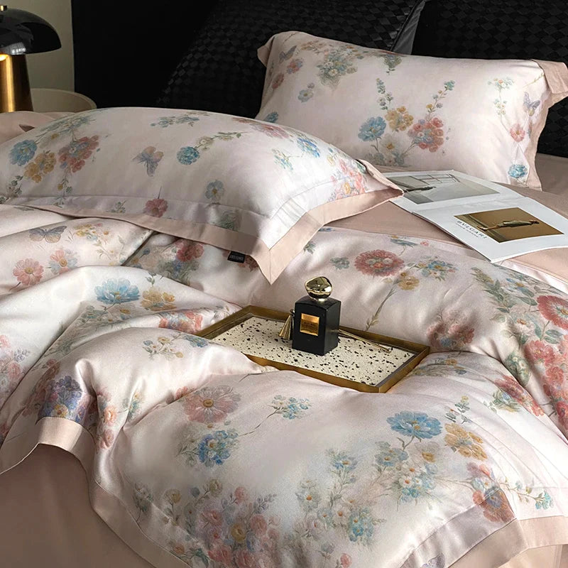 Afralia™ Flowers Prints Bedding Set - Duvet Cover, Bed Sheet, Pillowcases