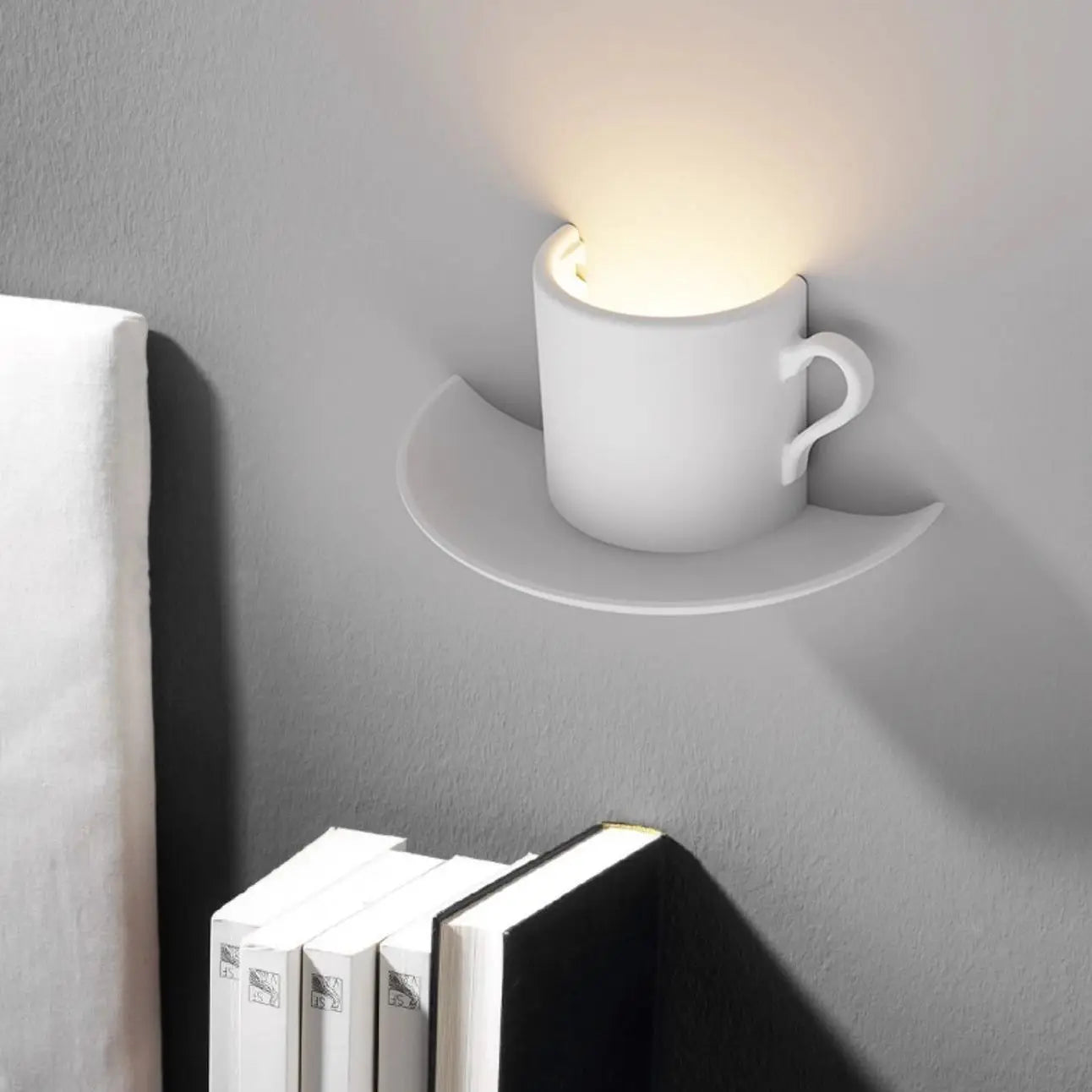 Afralia™ Teacup Wall Lamp G9 White Plaster Light for Bedroom Living Room Stairway