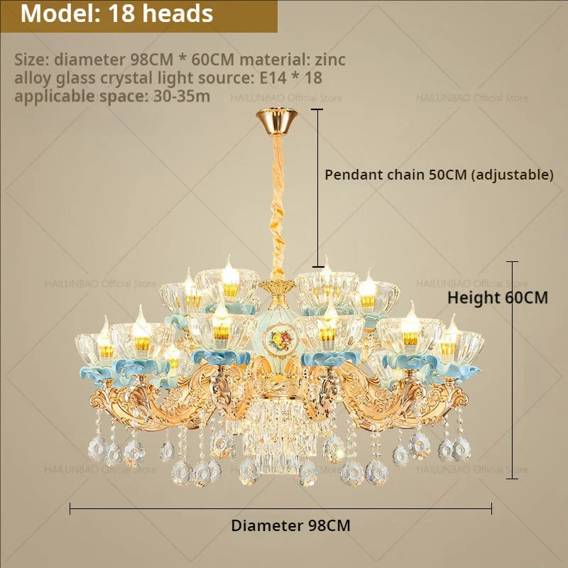 Afralia™ Crystal Chandelier: Chinese Ceramic Living Room Luxe Lighting
