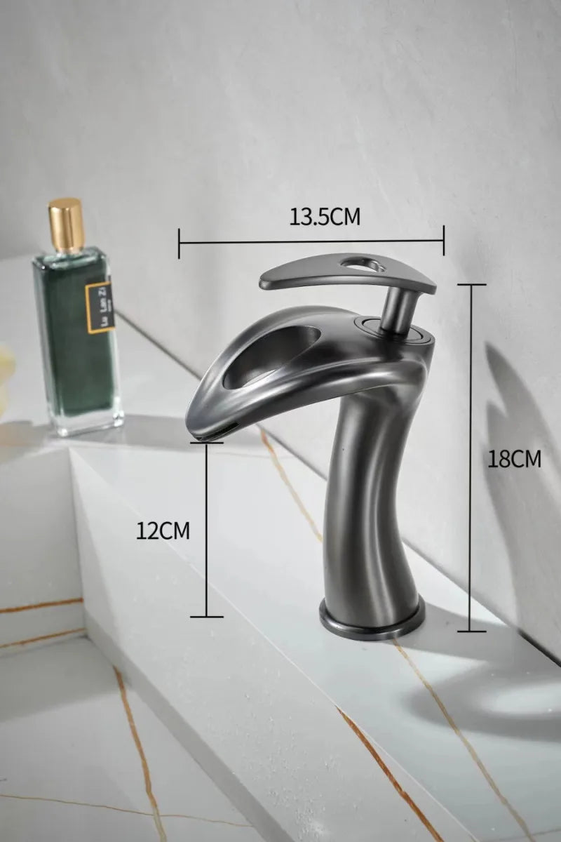 Afralia™ Waterfall Basin Faucet, Solid Brass Hot Cold Sink Faucet, Deck Mounted Lavatory Faucet