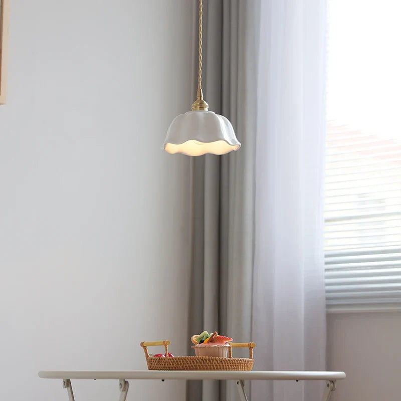 Afralia™ White Ceramic LED Pendant Lamp, Nordic Modern Hanging Light with Adjustable Copper Socket