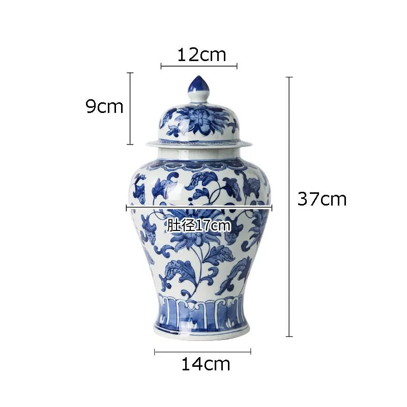 Afralia™ Blue White Porcelain Bird Flower Jar Tea Canister Vase Desk Decor