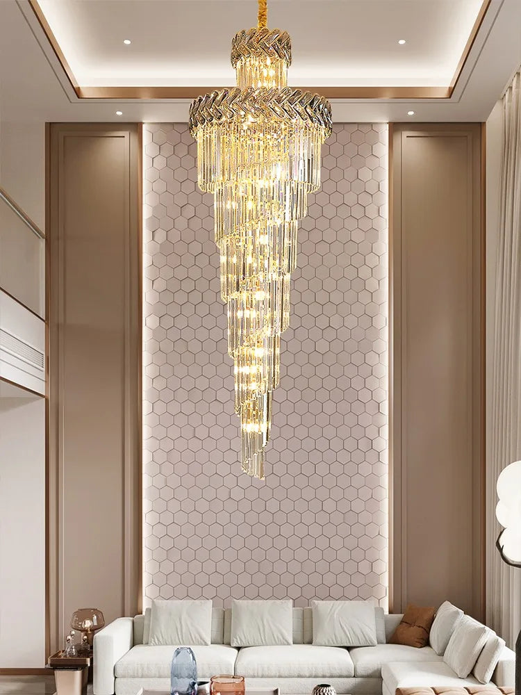 Afralia™ Crystal Chandelier Spiral Staircase Luxury Lighting