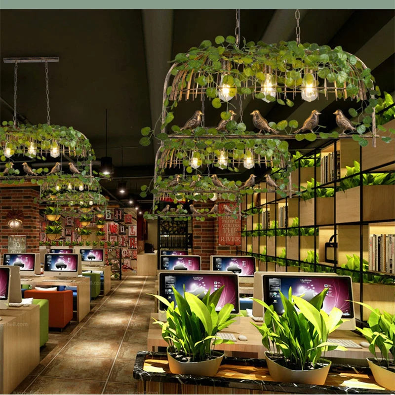 Afralia™ Vintage Bird Cage Plant Pendant Lights for Cafe Restaurant Bar Kitchen