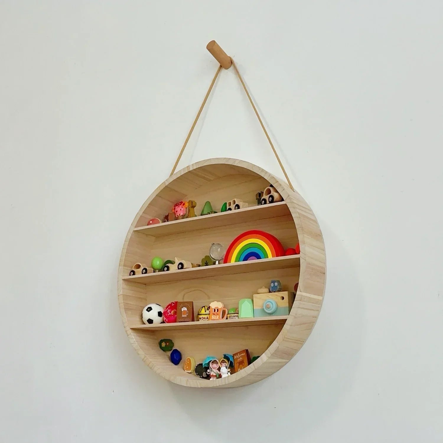 Afralia™ Circular Wooden Frame Toy Storage Rack & Wall Decoration