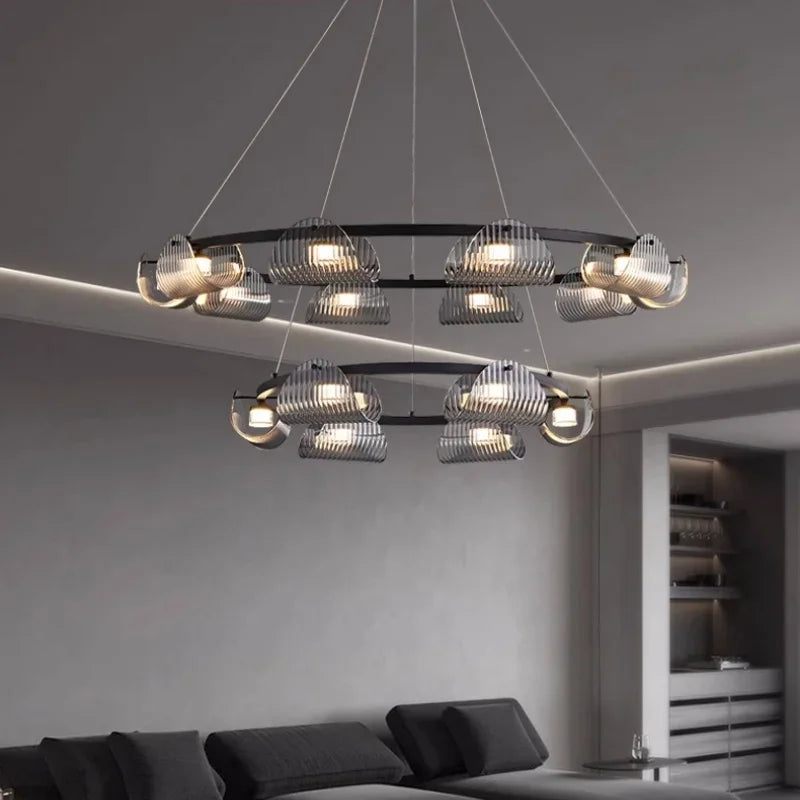 Afralia™ Smoky Gray Glass Chandelier LED Pendant Light for Luxe Dining Room