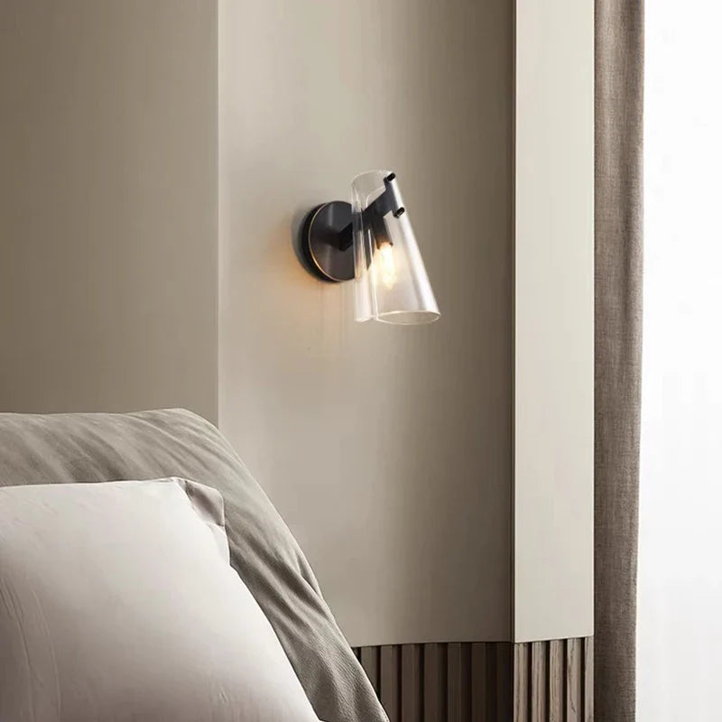 Afralia™ Black Copper Bedroom Wall Lamp with Transparent Lampshade