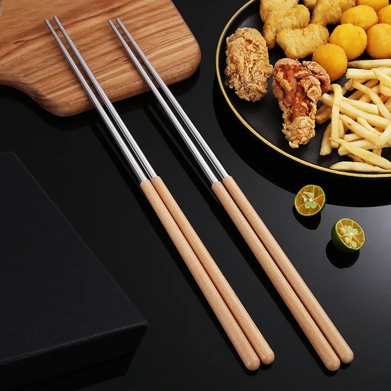 Afralia™ Stainless Steel Long Chopsticks, Reusable Metal Tableware for Noodles, Hot Pot