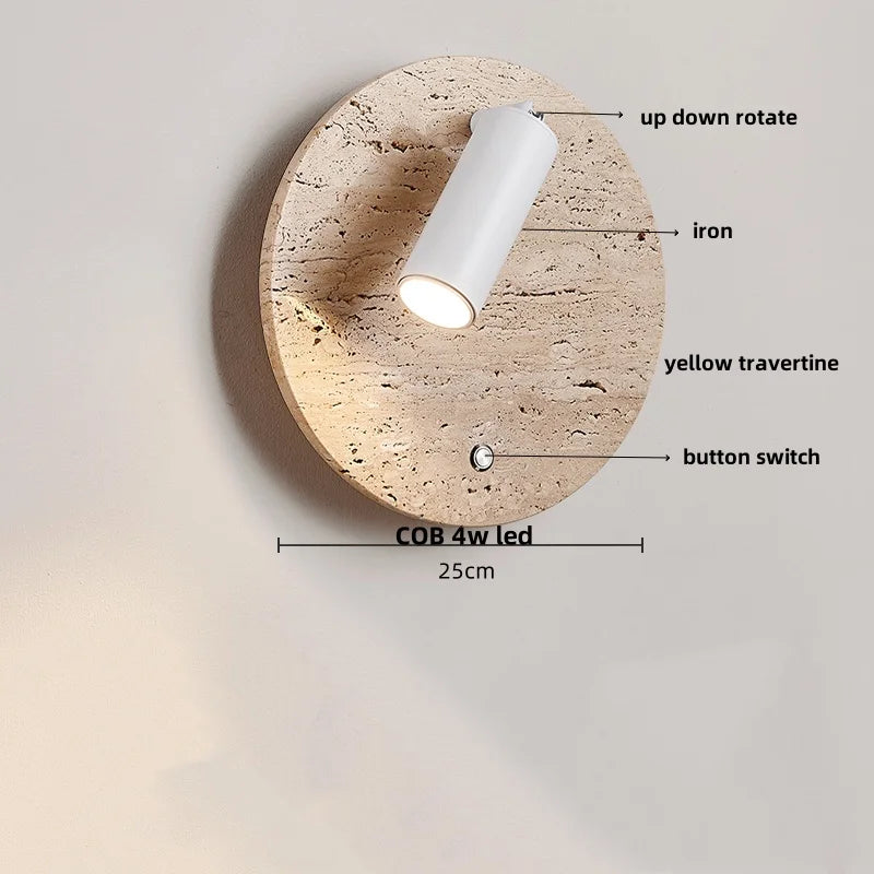 Afralia™ LED Wall Light Fixtures Bedroom Modern Button Switch Yellow Travertine White Iron Bedside Lamp
