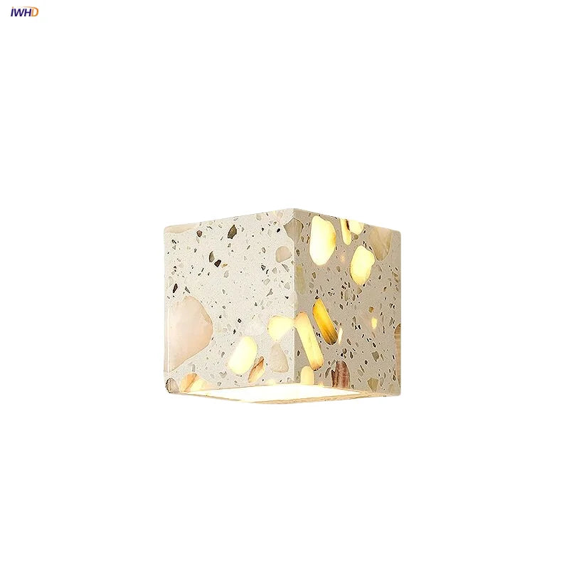 Afralia™ LED Wall Light Fixture Bedroom Balcony Hallway Waterproof Square Terrazzo Bedside Lamp