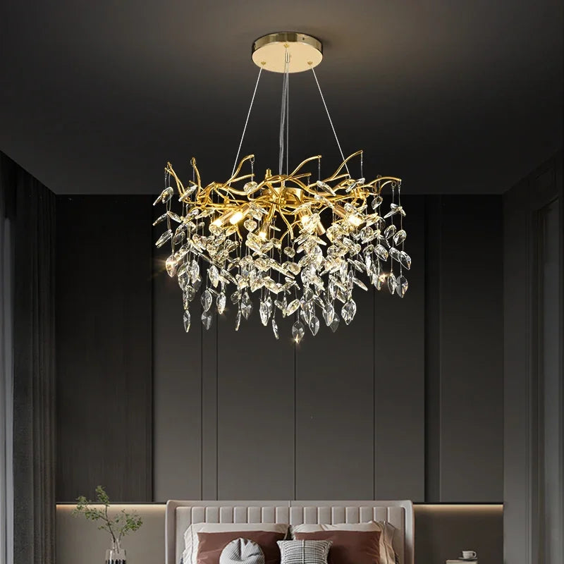 Afralia™ Golden Branch Ceiling Crystal Chandelier – Luxury Indoor Lighting Fixture