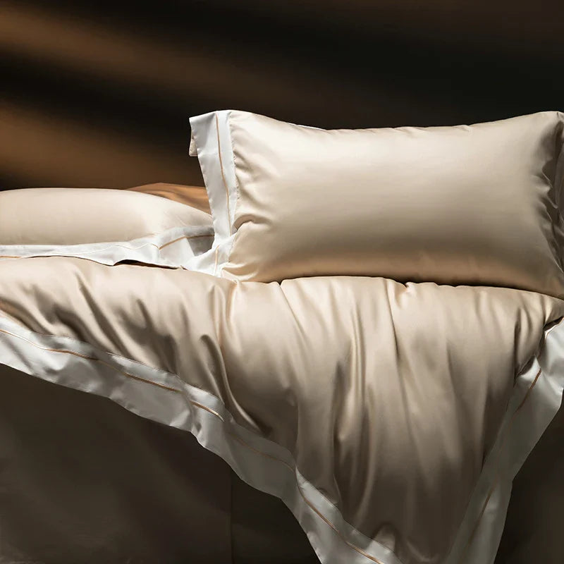 Afralia™ Luxury Embroidered Solid Cotton Comforter Cover Set with Sheets & Pillowcases