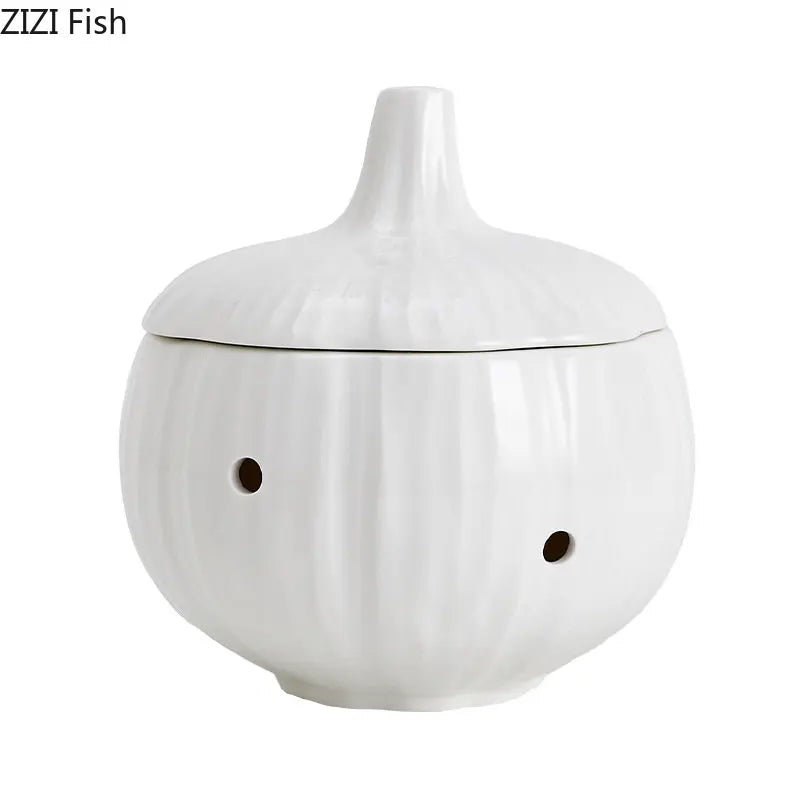 Afralia™ Ceramic Onion Shape Storage Jar with Lid for Cosmetics, Jewelry, and Candy