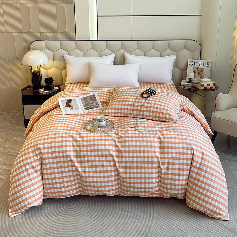 Afralia™ Striped Plaid Single Duvet Cover: Soft 100% Cotton Brushed Bedding for All Seasons