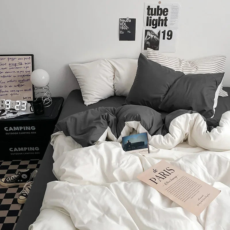 Afralia™ Solid 4-Piece Washed Cotton Bedding Set: Breathable & Cozy for Any Season