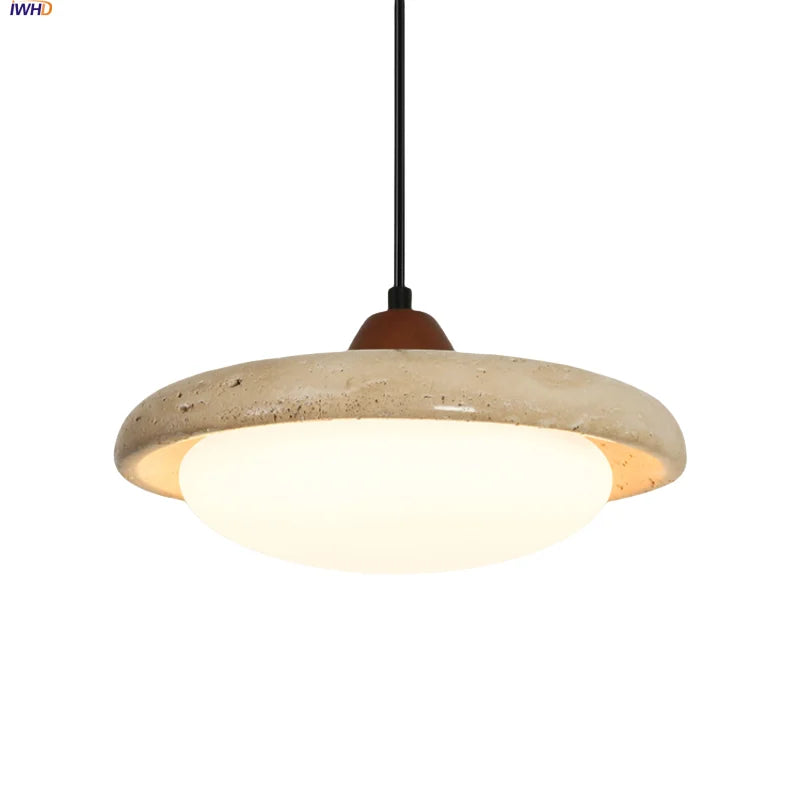 Afralia™ Yellow Travertine LED Pendant Light: Modern Nordic Hang Lamp with White Glass