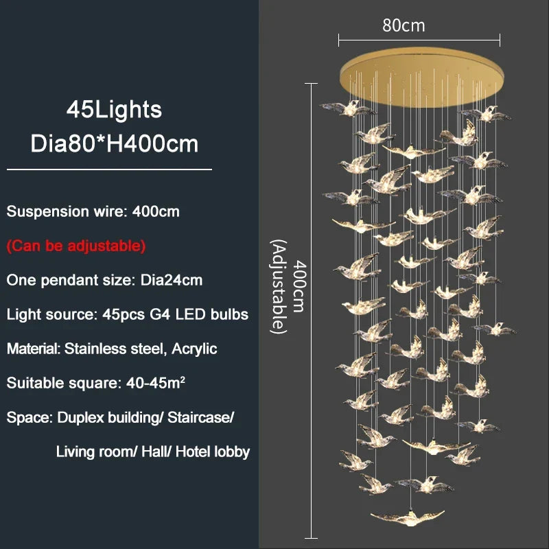 Afralia™ Bird Design LED Chandelier for Luxury Living Room and Restaurant