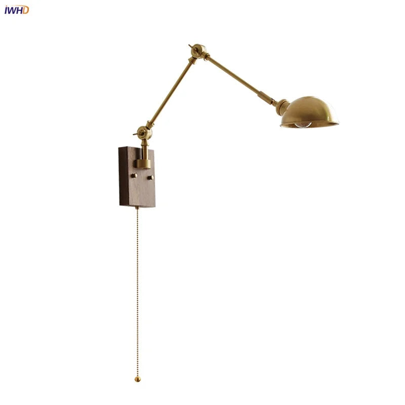 Afralia™ Walnut Copper Swing Arm LED Wall Light Fixture for Nodic Home Decor