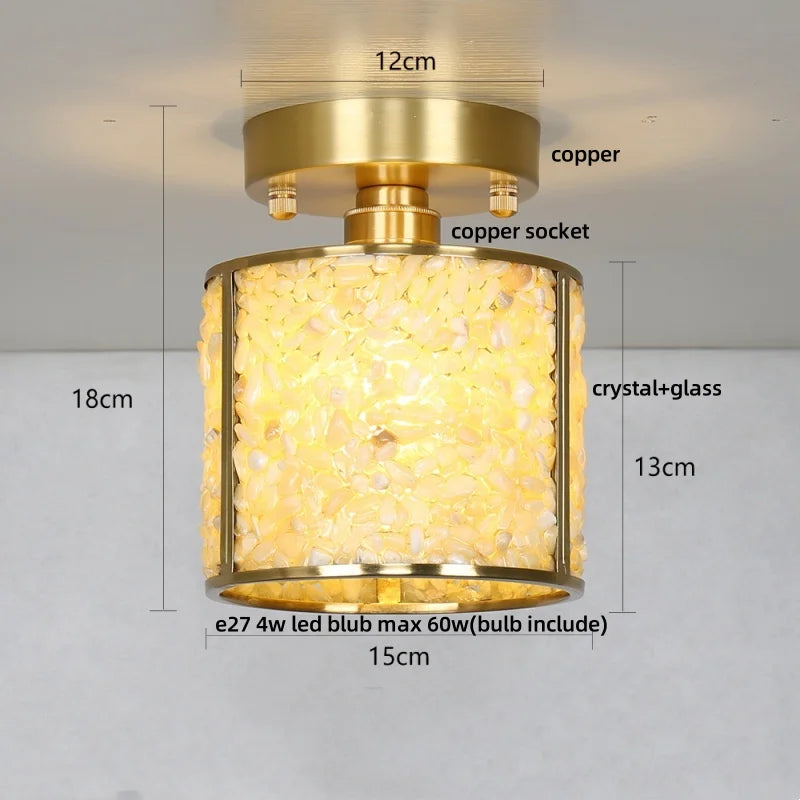 Afralia™ Handcrafted Glass Crystal Copper Ceiling Light Fixture for Dining Bedroom Kitchen