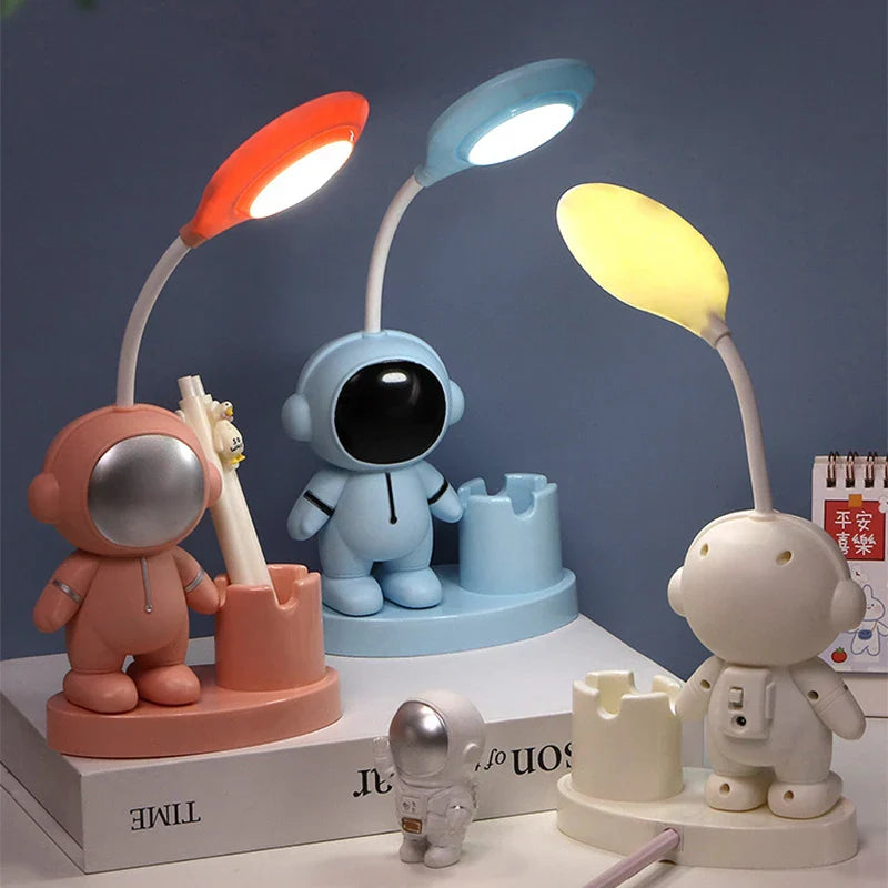 Afralia™ Astronaut Study Desk Lamp with Pencil Sharpener - Cute, Flexible & Color Adjustable