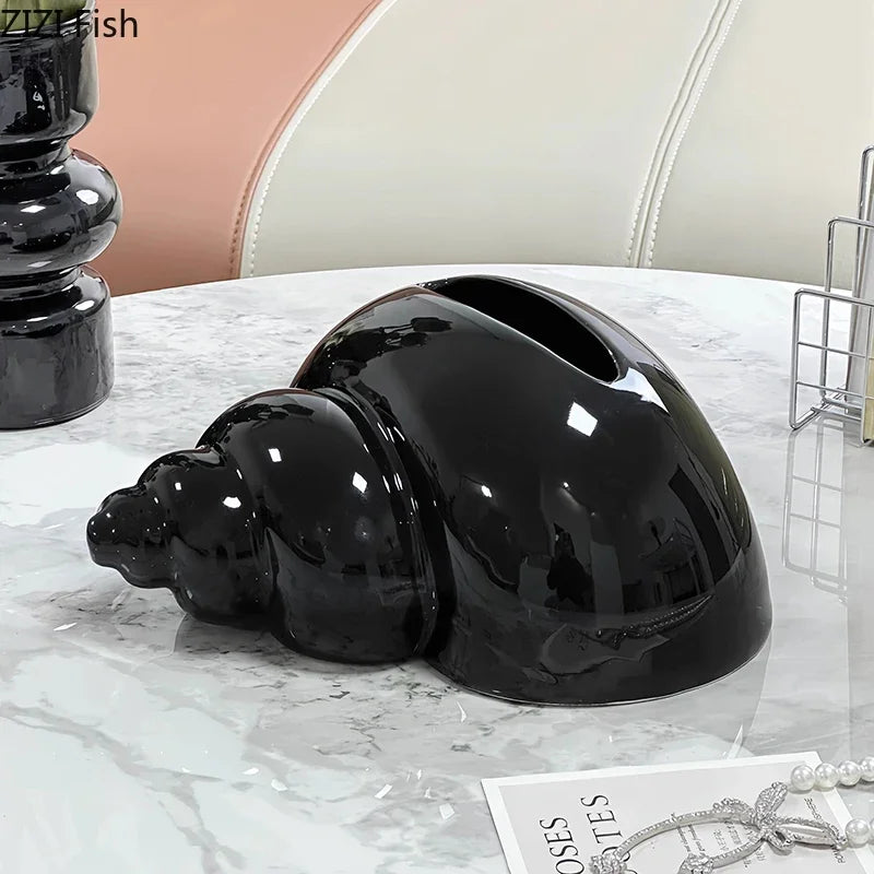 Afralia™ Conch Ceramic Tissue Box - Chic Desk Decoration and Coffee Table Accessory