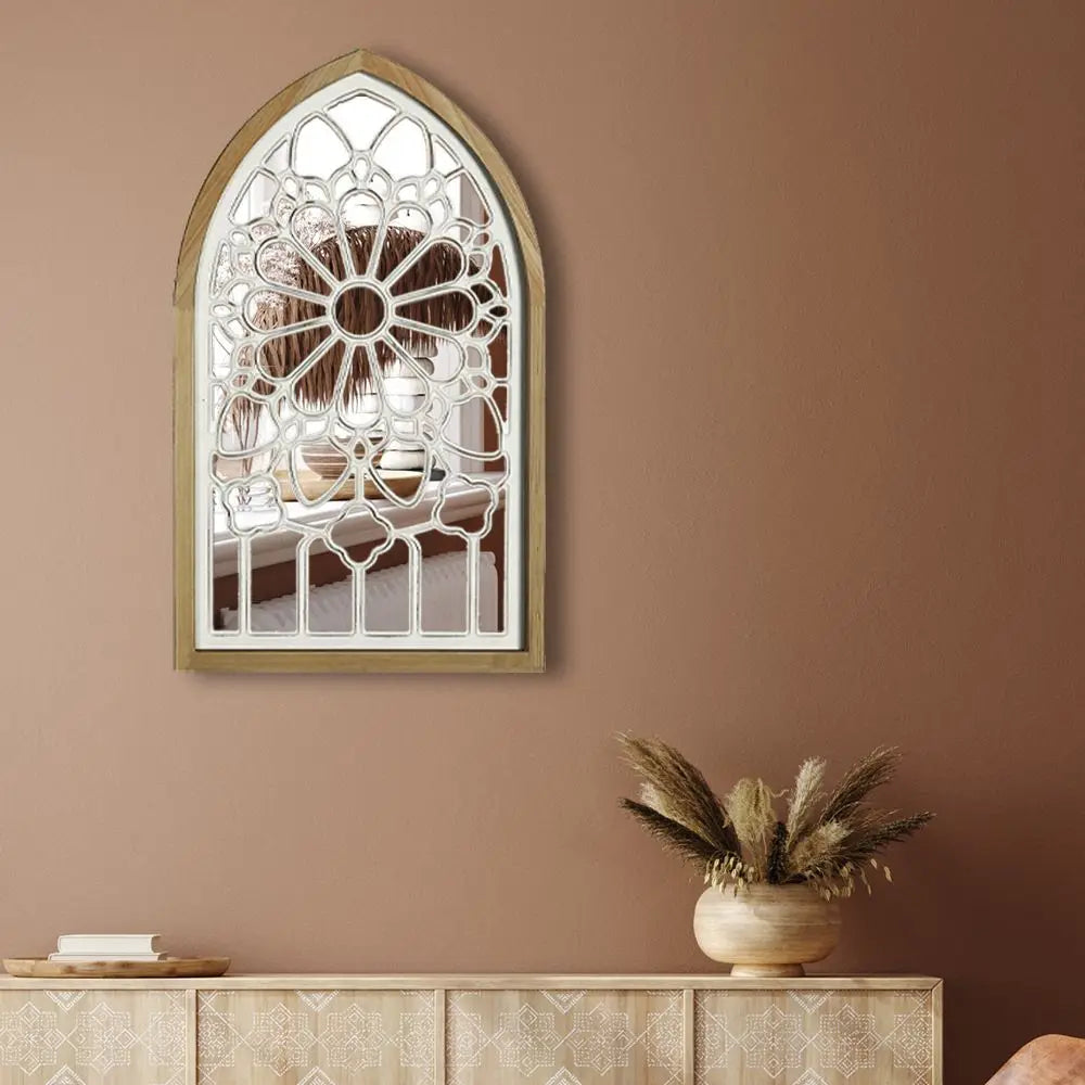 Afralia™ Gothic Rose Window Carved Mirror for Wall Decor in Living Room, Bedroom
