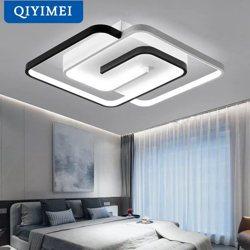 Afralia™ Modern LED Ceiling Lamp for Home Decor, Black White Chandeliers for Living Room Bedroom Kitchen Study